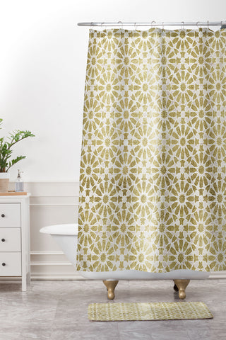 Schatzi Brown Hara Tiles Golden Shower Curtain And Mat