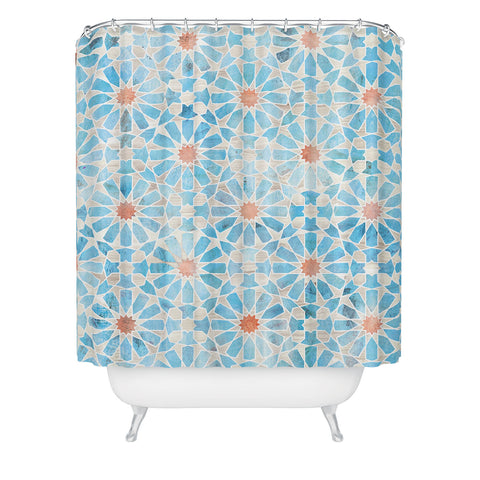 Schatzi Brown Hara Tiles Light Blue Shower Curtain