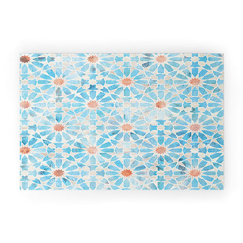 Schatzi Brown Hara Tiles Light Blue Welcome Mat
