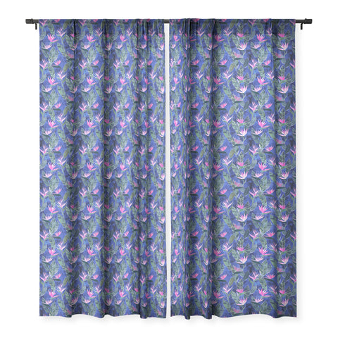 Schatzi Brown Hawaii Flower 1 Blue Sheer Window Curtain
