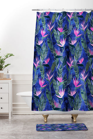 Schatzi Brown Hawaii Flower 1 Blue Shower Curtain And Mat