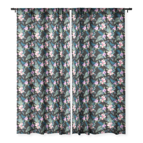 Schatzi Brown Hawaii Flower 2 Black Sheer Window Curtain