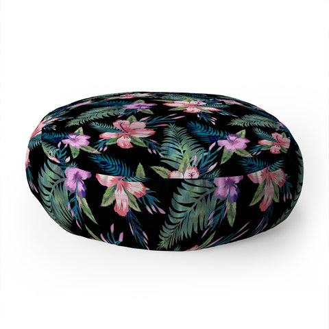 Schatzi Brown Hawaii Flower 2 Black Floor Pillow Round