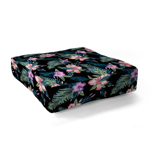 Schatzi Brown Hawaii Flower 2 Black Floor Pillow Square