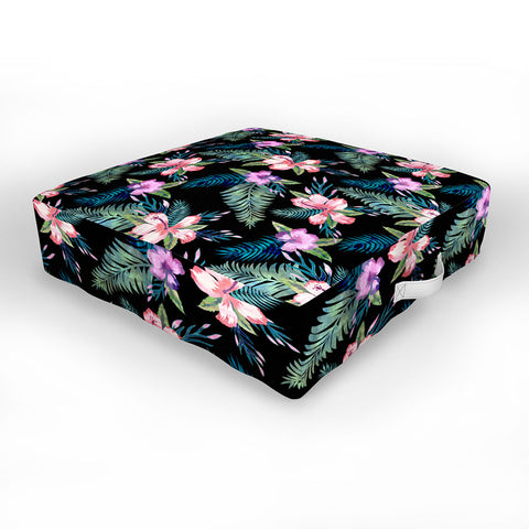Schatzi Brown Hawaii Flower 2 Black Outdoor Floor Cushion