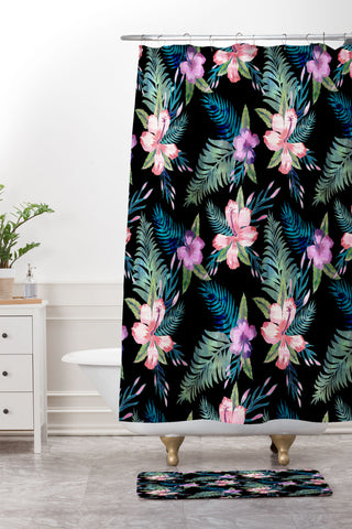 Schatzi Brown Hawaii Flower 2 Black Shower Curtain And Mat