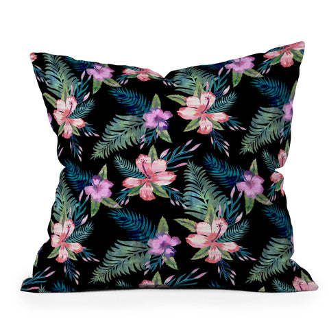 Schatzi Brown Hawaii Flower 2 Black Throw Pillow