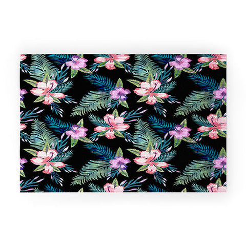 Schatzi Brown Hawaii Flower 2 Black Welcome Mat