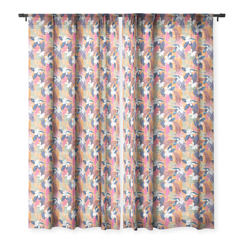 Schatzi Brown Hawaii Flower 4 Orange Sheer Window Curtain