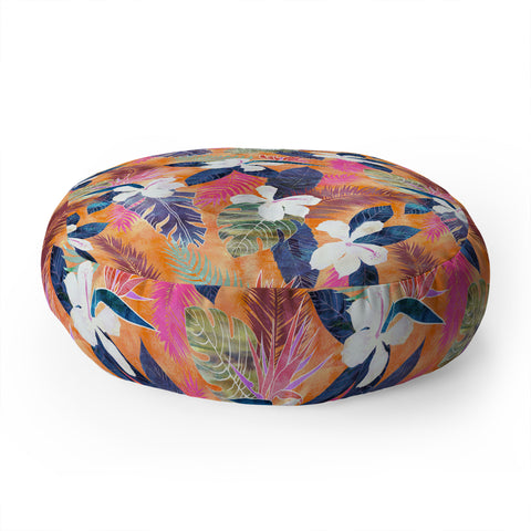 Schatzi Brown Hawaii Flower 4 Orange Floor Pillow Round