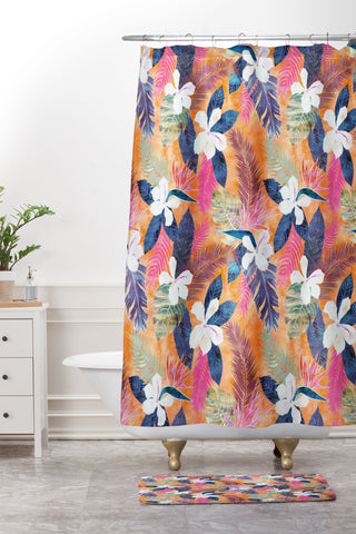 Schatzi Brown Hawaii Flower 4 Orange Shower Curtain And Mat