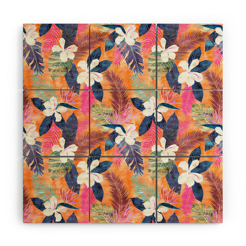 Schatzi Brown Hawaii Flower 4 Orange Wood Wall Mural