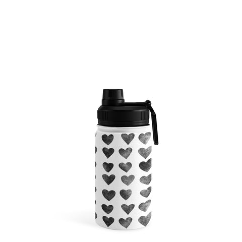 Schatzi Brown Heart Stamps Black and White Water Bottle