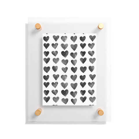Schatzi Brown Heart Stamps Black and White Floating Acrylic Print
