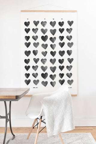 Schatzi Brown Heart Stamps Black and White Art Print And Hanger