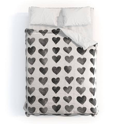Schatzi Brown Heart Stamps Black and White Comforter
