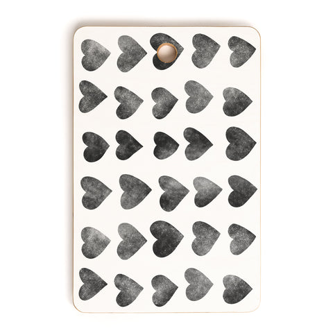 Schatzi Brown Heart Stamps Black and White Cutting Board Rectangle