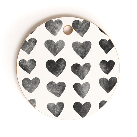Schatzi Brown Heart Stamps Black and White Cutting Board Round