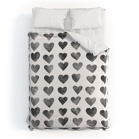 Schatzi Brown Heart Stamps Black and White Duvet Cover