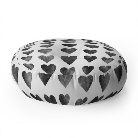 Schatzi Brown Heart Stamps Black and White Floor Pillow Round