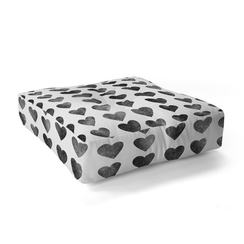 Schatzi Brown Heart Stamps Black and White Floor Pillow Square