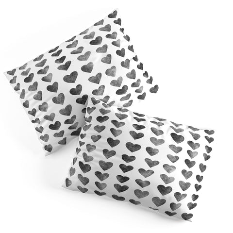 Schatzi Brown Heart Stamps Black and White Pillow Shams