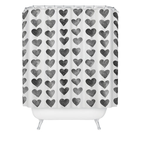 Schatzi Brown Heart Stamps Black and White Shower Curtain