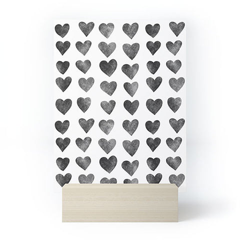Schatzi Brown Heart Stamps Black and White Mini Art Print