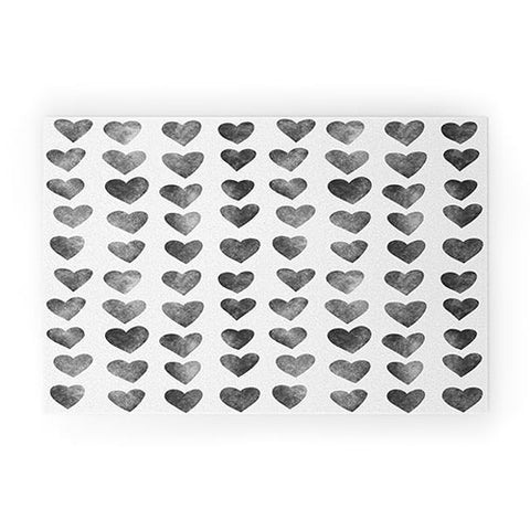Schatzi Brown Heart Stamps Black and White Welcome Mat