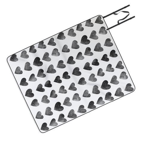 Schatzi Brown Heart Stamps Black and White Picnic Blanket