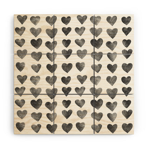 Schatzi Brown Heart Stamps Black and White Wood Wall Mural