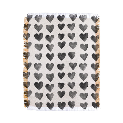 Schatzi Brown Heart Stamps Black and White Throw Blanket