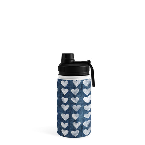 Schatzi Brown Heart Stamps Denim Water Bottle