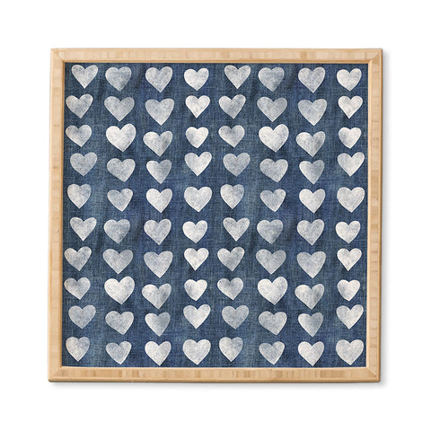 Schatzi Brown Heart Stamps Denim Framed Wall Art