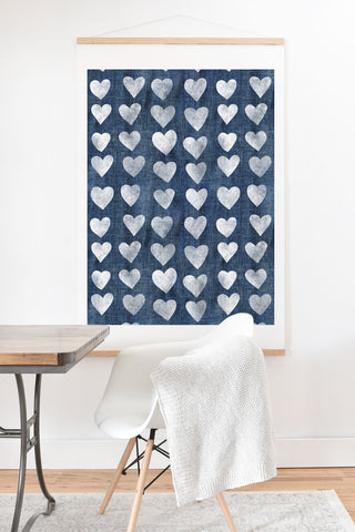 Schatzi Brown Heart Stamps Denim Art Print And Hanger