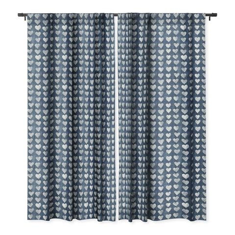 Schatzi Brown Heart Stamps Denim Blackout Window Curtain