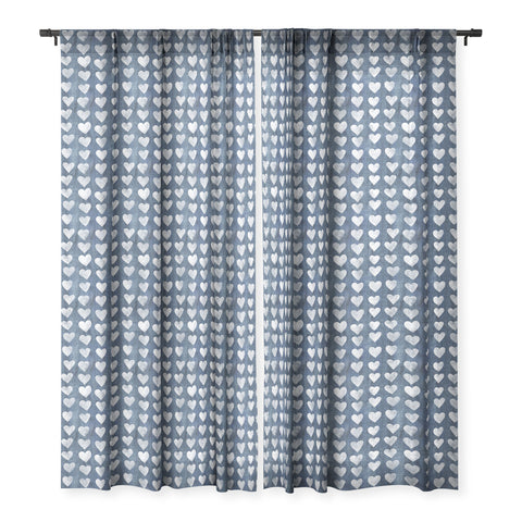 Schatzi Brown Heart Stamps Denim Sheer Window Curtain