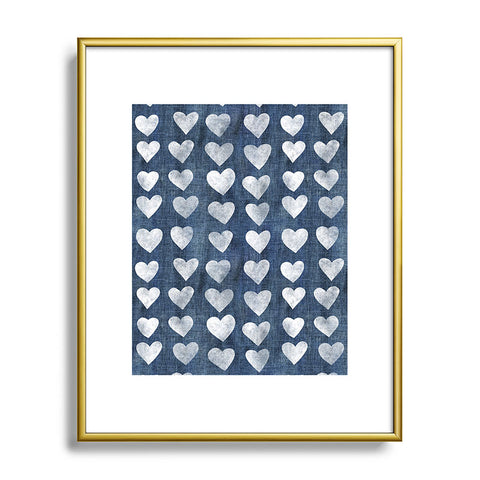 Schatzi Brown Heart Stamps Denim Metal Framed Art Print