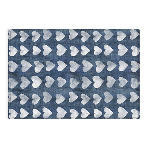 Schatzi Brown Heart Stamps Denim Outdoor Rug