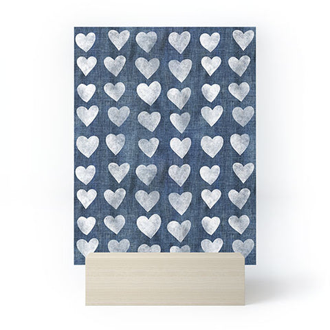 Schatzi Brown Heart Stamps Denim Mini Art Print