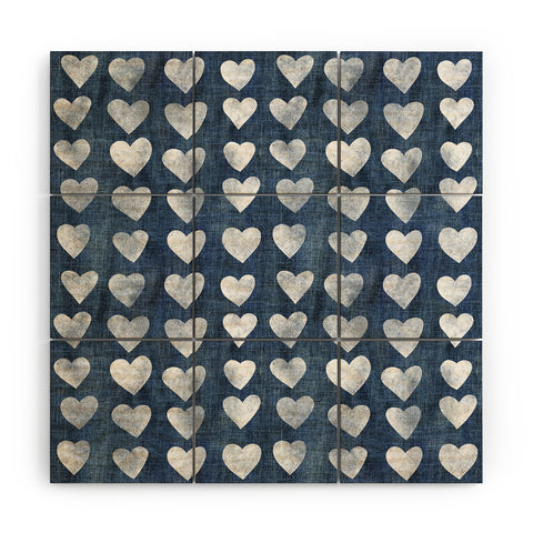 Schatzi Brown Heart Stamps Denim Wood Wall Mural