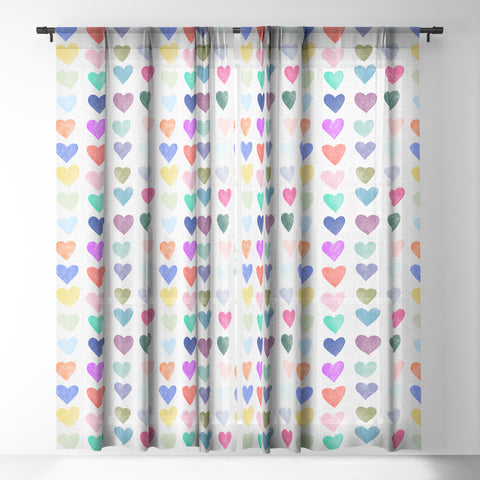 Schatzi Brown Heart Stamps Multi Sheer Window Curtain