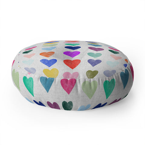 Schatzi Brown Heart Stamps Multi Floor Pillow Round