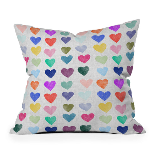 Schatzi Brown Heart Stamps Multi Throw Pillow