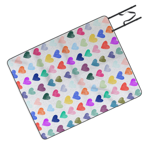 Schatzi Brown Heart Stamps Multi Picnic Blanket