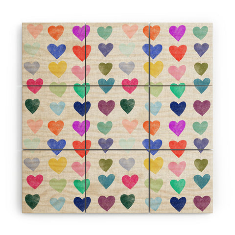 Schatzi Brown Heart Stamps Multi Wood Wall Mural