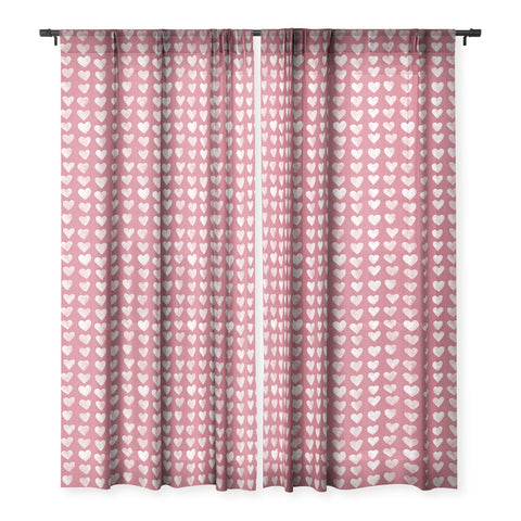 Schatzi Brown Heart Stamps Pink Sheer Window Curtain