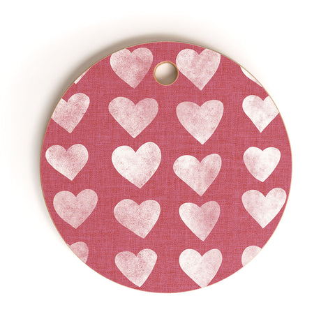 Schatzi Brown Heart Stamps Pink Cutting Board Round