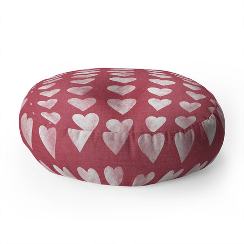 Schatzi Brown Heart Stamps Pink Floor Pillow Round