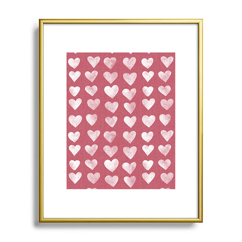 Schatzi Brown Heart Stamps Pink Metal Framed Art Print